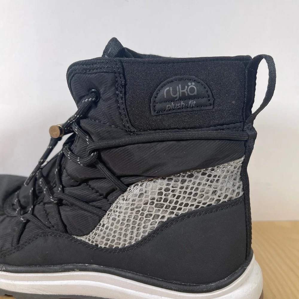 Ryka Plush Fit Black Nylon Lace‎ Up Ankle Boots Womens Size 8.5M